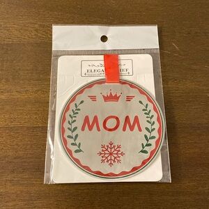 Elegant Chef ‘Mom’ Metal Silver Tone Christmas Holiday Ornament w/ Red Ribbon 3”